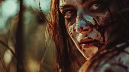 The concept of a scary zombie style female model during Halloween celebrations AI generated image