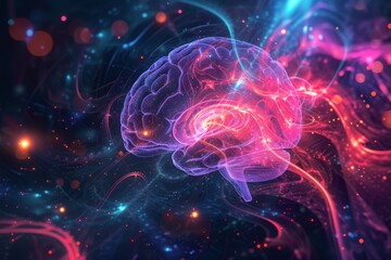 AI Brain Chip subcortical network. Artificial Intelligence visual assessment mind virtual reality axon. Semiconductor resting state network circuit board data processing methodology