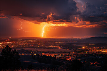 Fototapeta premium Lightning strikes the ground from thunderclouds over the city