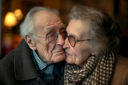 Affectionate senior couple kissing each other