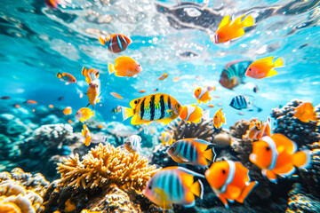 Fototapeta na wymiar Tropical Fish Swimming Over Coral Reef.