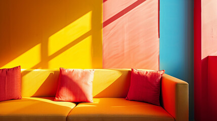 Photography of a brightly lit color saturated modern interior design detail