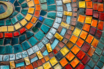 Photography of a close up on a colorful intricately designed mosaic