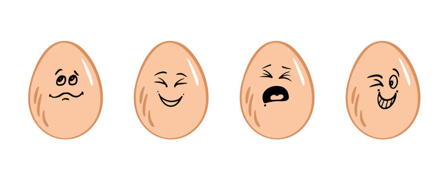 emoticon eggs set. Fun social media Symbol. Vector funny face eggs. holiday decoration, poster, greeting card, sticker,  social media design.