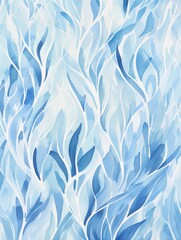Blue Leaves on White Background Painting
