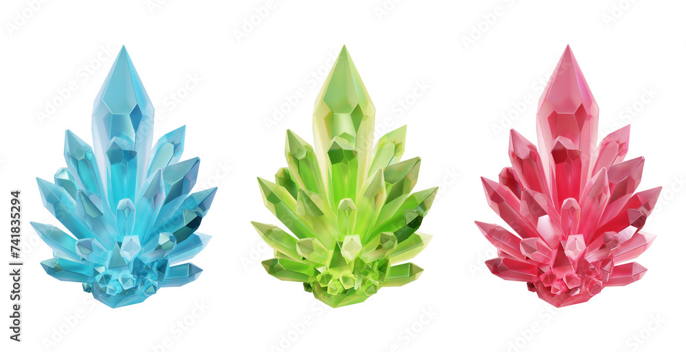Poster crystal gemstone set isolated background 3d rendering