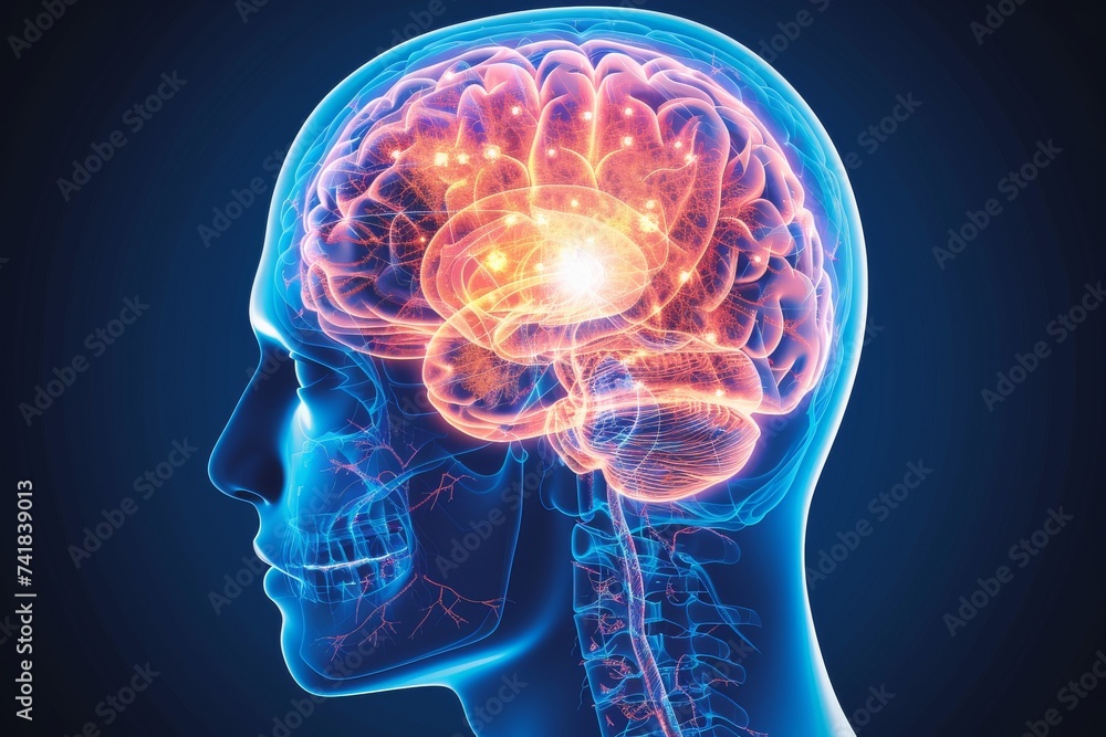 Aufkleber ai brain chip orchestration. artificial intelligence network connectivity pattern mind endocannabino
