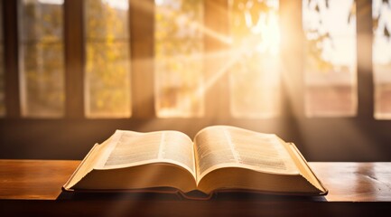 an open bible rests on a table at a church