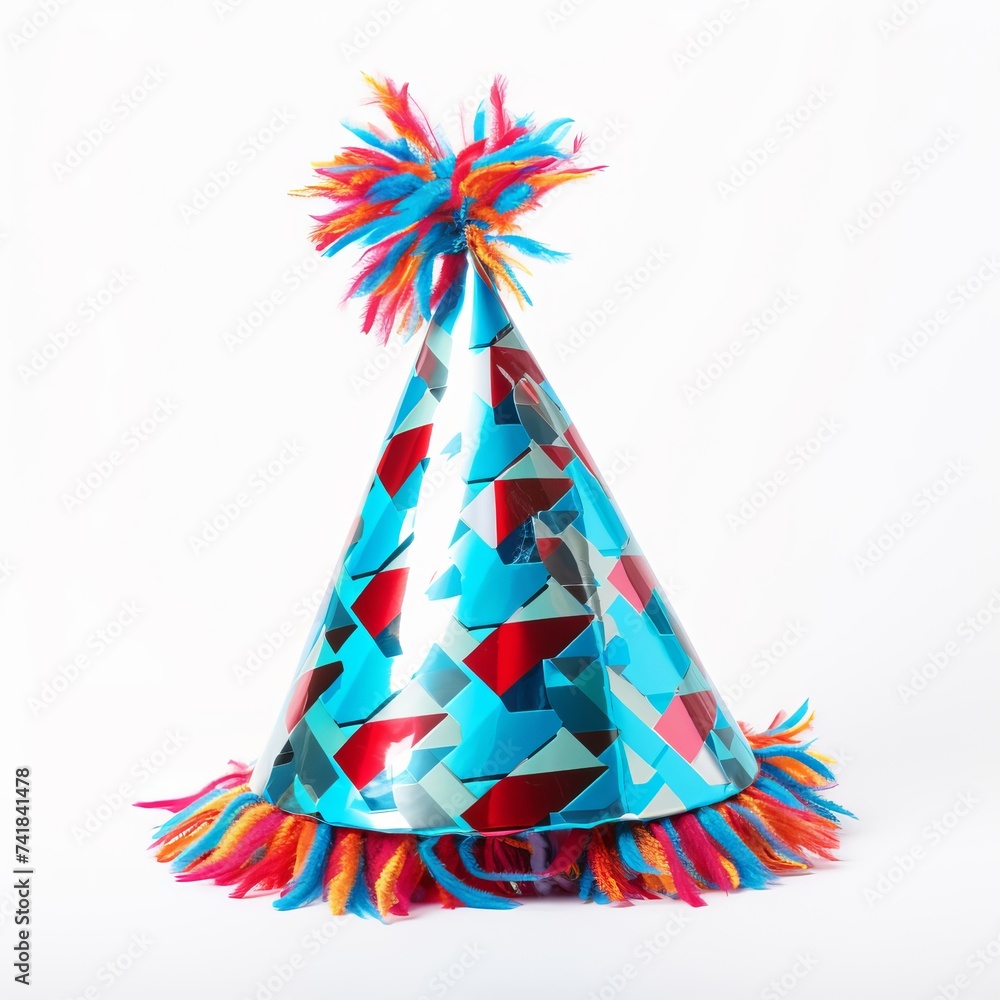 Wall mural Festive Party Hat Isolated on white, Birthday Party Hat, Brightly Patterned Celebration Hat, Celebration Cone Hat, Decorative Birthday Hat, Isolated, White Background, Party Hat, Easy to Cut Out
 - Wall murals