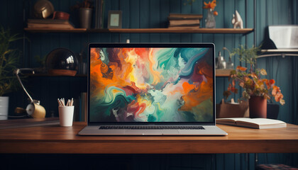 Laptop, creative design, digital art and graphic design