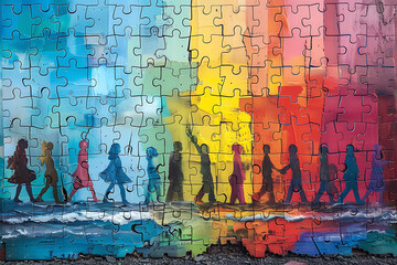 business teamwork building a puzzle  