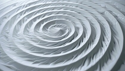 3D Render of white spiral pattern. AI Generative image of minimalist abstract art. 