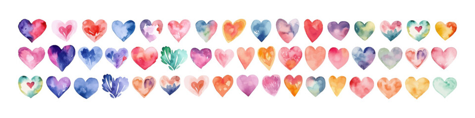 Valentines day illustration. Set of watercolor hearts.