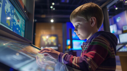 Child Engrossed in Interactive Educational Game