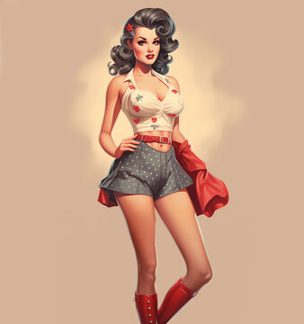 pinup girl in a red skirt. ai generated