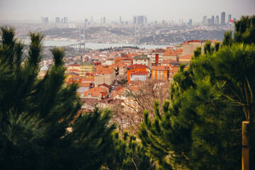 Panoramic view of Istanbul seen from the viewpoint at Camlica hill in Istanbul, Turkey. - 741850820