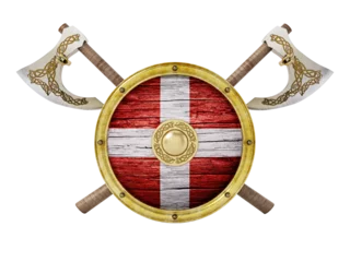 Gardinen Viking shield and axes isolated on transparent background. 3D illustration © Destina