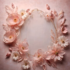 Pink Floral Frame with Flowers and Leaves on a Nature Background