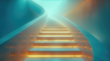 Rising Staircase in success : A dynamic shot of a staircase captured from a low angle, with the camera positioned at the base looking upwards, emphasizing the upward trajectory of progress