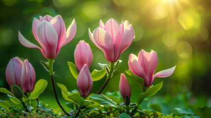 Fototapeta na wymiar Pink magnolia Flowers