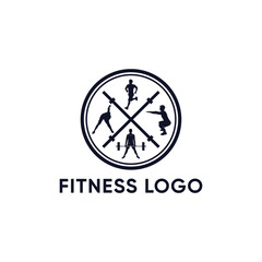 Gym, fitness logo, or round, label. Sport, bodybuilding concept. Vector illustration