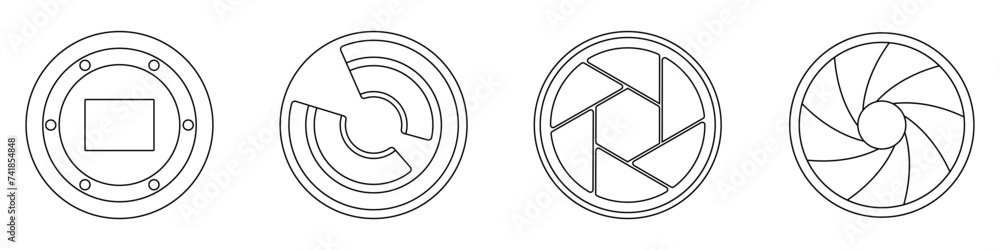 Poster camera shutter vector icon. vector camera matrix. set of camera lens logos. set of vector camera ico