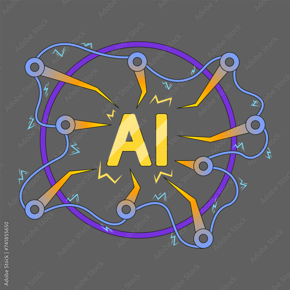 Poster artificial intelligence set of vector logos. artificial intelligence processor. set of ai web icons.