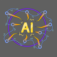 Artificial intelligence set of vector logos. Artificial intelligence processor. Set of AI web icons. Machine learning logo. Futuristic cybernetics logos. AI vector illustration.