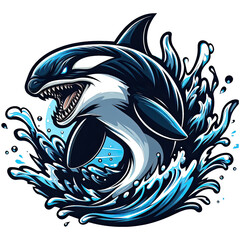 Fototapeta premium fish Mascot Logo, orca, shark, whale, dolpin eSports gaming emblem, t-shirt print
