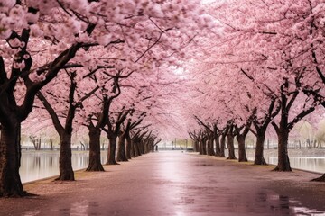 cherry blossom park during peak bloom.