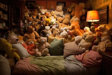 comfy room, full of cuddly plush toys and soft pillows.