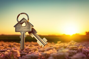 key unlocking new doors, connecting people with their dream homes or profitable investments. - obrazy, fototapety, plakaty