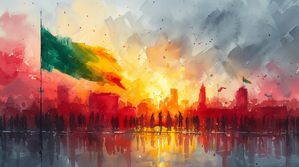 Lithuania Independence Day Festivities in Watercolor Style
