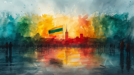 Artistic Watercolor Illustration of Lithuania Flag Celebration
 - obrazy, fototapety, plakaty