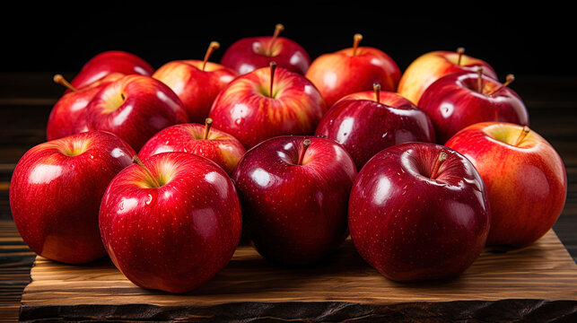 A bright apple, affectionately decorating the wooden surface of the table, like bright paint on a