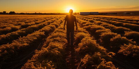 A field cut by rows of harvest, as if covered with a golden carpet after the labor season, reflec
