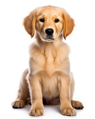 Golden Retriever Puppy Sitting Serenely on Beautiful Brown Background. 