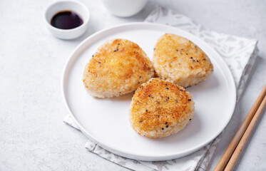 Yaki onigiri, Japanese triangular rice balls stuffed with shrimp