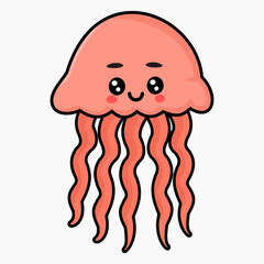 Cute pink jellyfish cartoon vector isolated