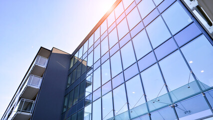 Modern architecture of urban residential apartment building. Apartment building exterior, residential house facade.
