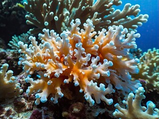 Fototapeta na wymiar Coral bleaching linked to elevated sea temps: Loss of symbiotic zooxanthellae threatens Pacific reef. Rising sea temps endanger Pacific reef