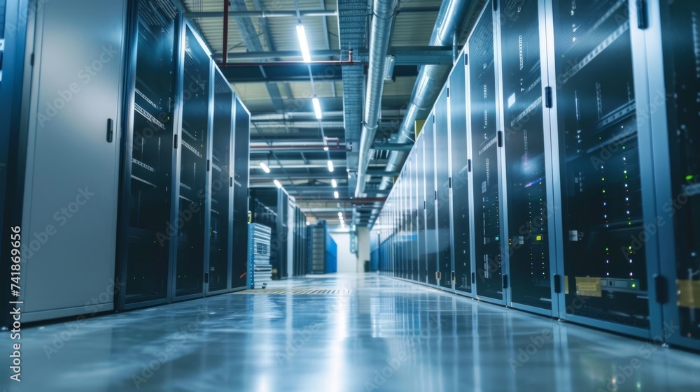Aufkleber advanced data center corridor - a corridor in a data center lined with server racks, highlighting th
