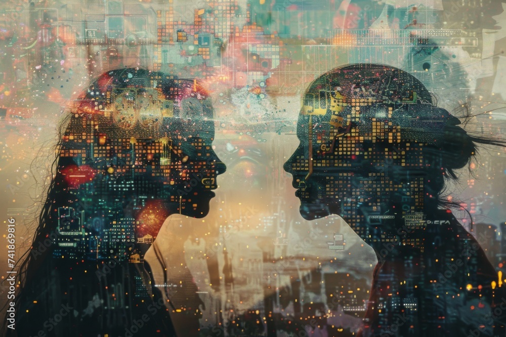Poster cybernetic brain concept - digital mindscape and neural networks