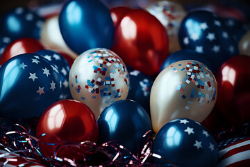 Fototapeta na wymiar Patriotic Balloons with American Flag Theme. Ideal for national holidays, election events, and parties.
