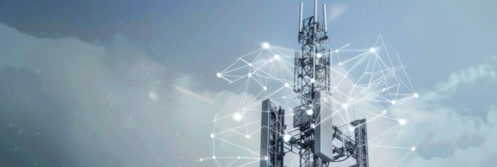 Innovative Cellular Network Infrastructure - A cellular tower with a digital connectivity network, symbolizing the infrastructure behind mobile communication and data services.