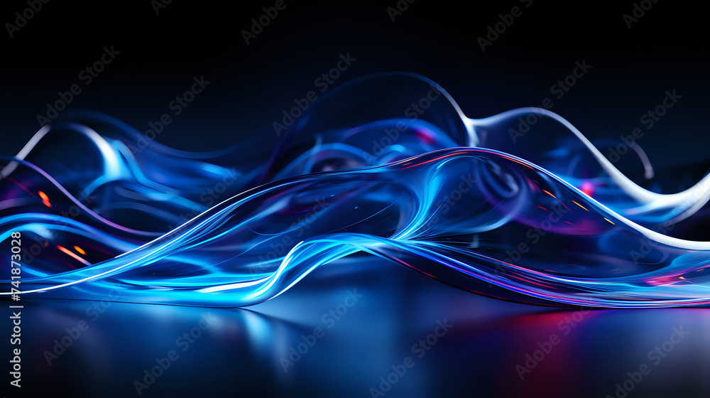 Poster abstract blue waves with golden glow. perfect for backgrounds and dynamic design elements.