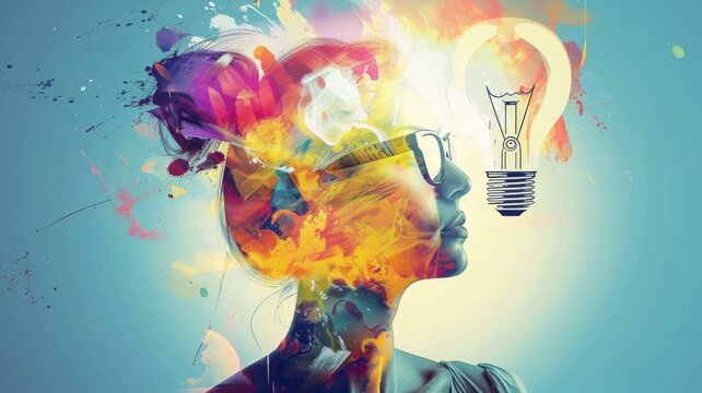 Innovation and Creativity Concept - A silhouette with a light bulb symbolizing a bright idea and creative thinking.