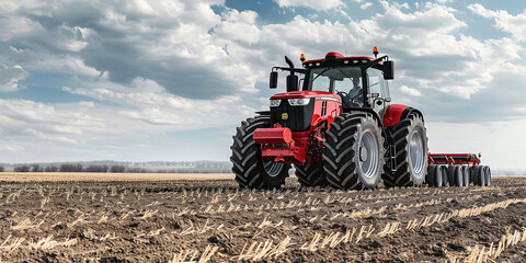 Obraz premium modern tractor performs sowing on the field