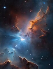 Fototapeta na wymiar Celestial backdrop with a nebula and starfield. Illustration crafted from a composition of imagery captured by the Hubble Space Telescope.