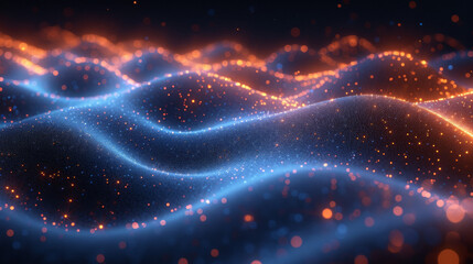 Futuristic Blue Particles and Dots Energy Waves Abstract
